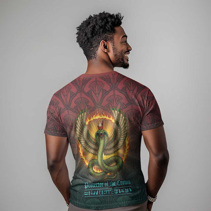 Egyptian Wadjet Winged Cobra T-Shirt with Eye of Horus in Fiery Royal Protector Theme Graphic Tee
