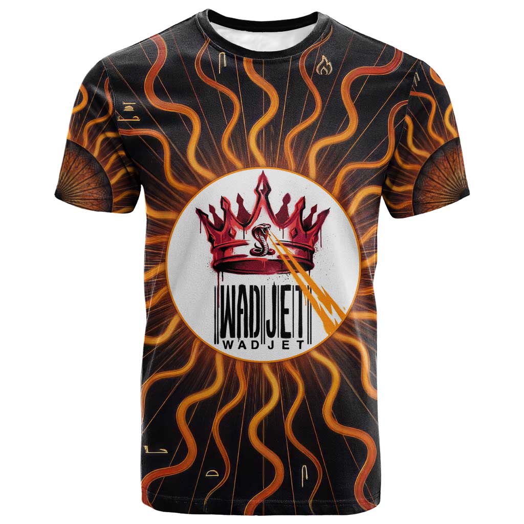 Wadjet Fiery Serpent T-Shirt Egyptian Ankh Symbol in Dark Flame Protector Theme Graphic Tee