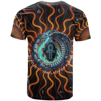 Wadjet Fiery Serpent T-Shirt Egyptian Ankh Symbol in Dark Flame Protector Theme Graphic Tee