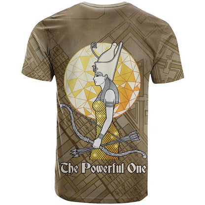 Wosret Egyptian T-Shirt with Golden Scepter and Archer Motif in Ancient Protector Graphic Tee
