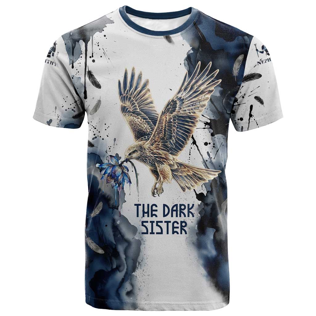 Nephthys Egyptian T-Shirt The Dark Sister Falcon Wings Moon Veil Graphic Tee