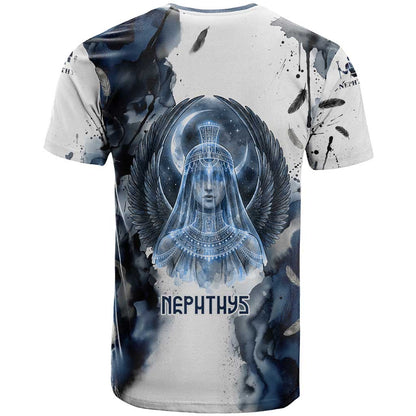 Nephthys Egyptian T-Shirt The Dark Sister Falcon Wings Moon Veil Graphic Tee