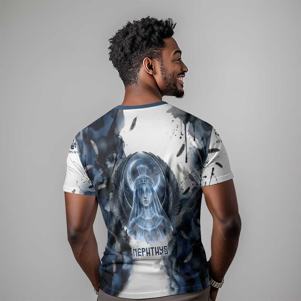 Nephthys Egyptian T-Shirt The Dark Sister Falcon Wings Moon Veil Graphic Tee