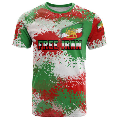 Free Iran T-Shirt Lion and Sun Emblem Grunge Paint Splash Graphic Tee