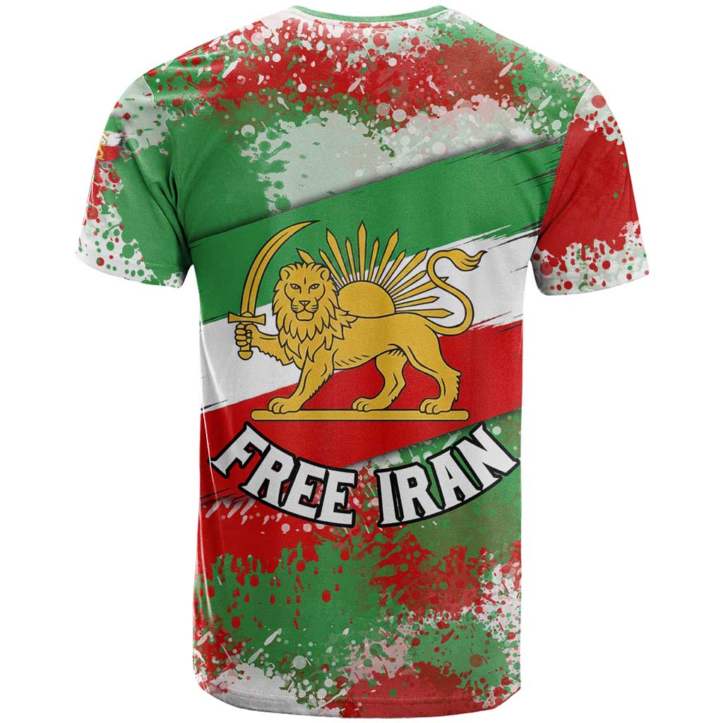 Free Iran T-Shirt Lion and Sun Emblem Grunge Paint Splash Graphic Tee