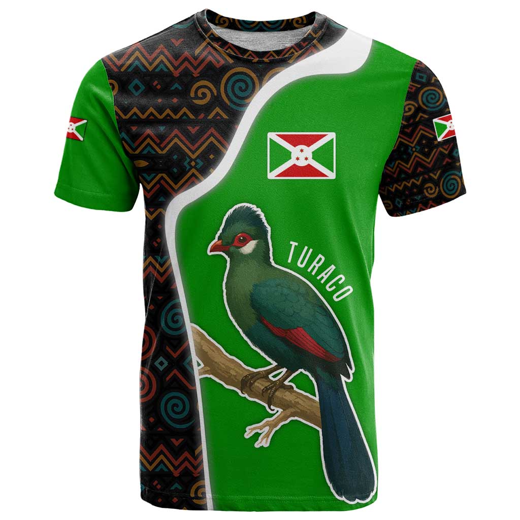 Burundi Turaco T-Shirt with National Bird and Flag Pattern Graphic Tee