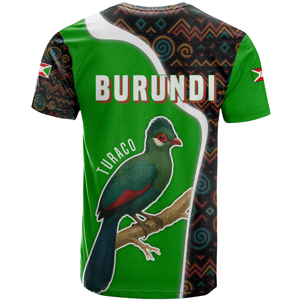 Burundi Turaco T-Shirt with National Bird and Flag Pattern Graphic Tee