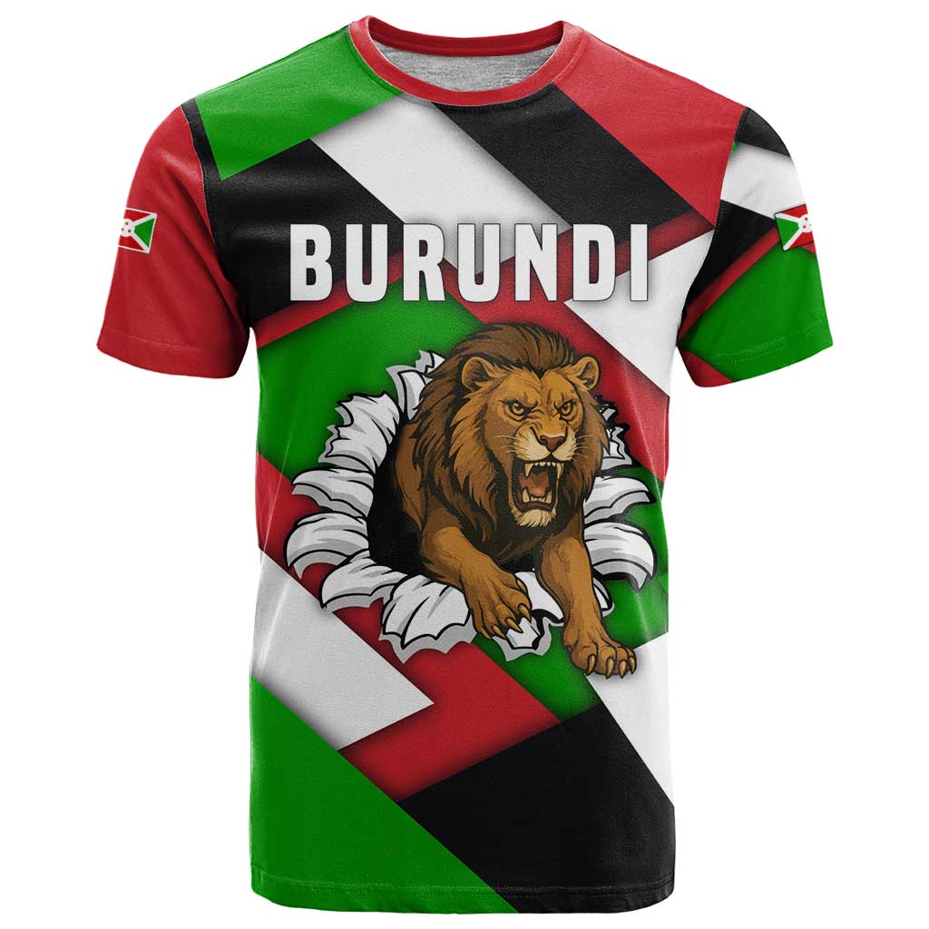 Burundi - Roaring Lion T-Shirt with National Flag Colors Graphic Tee