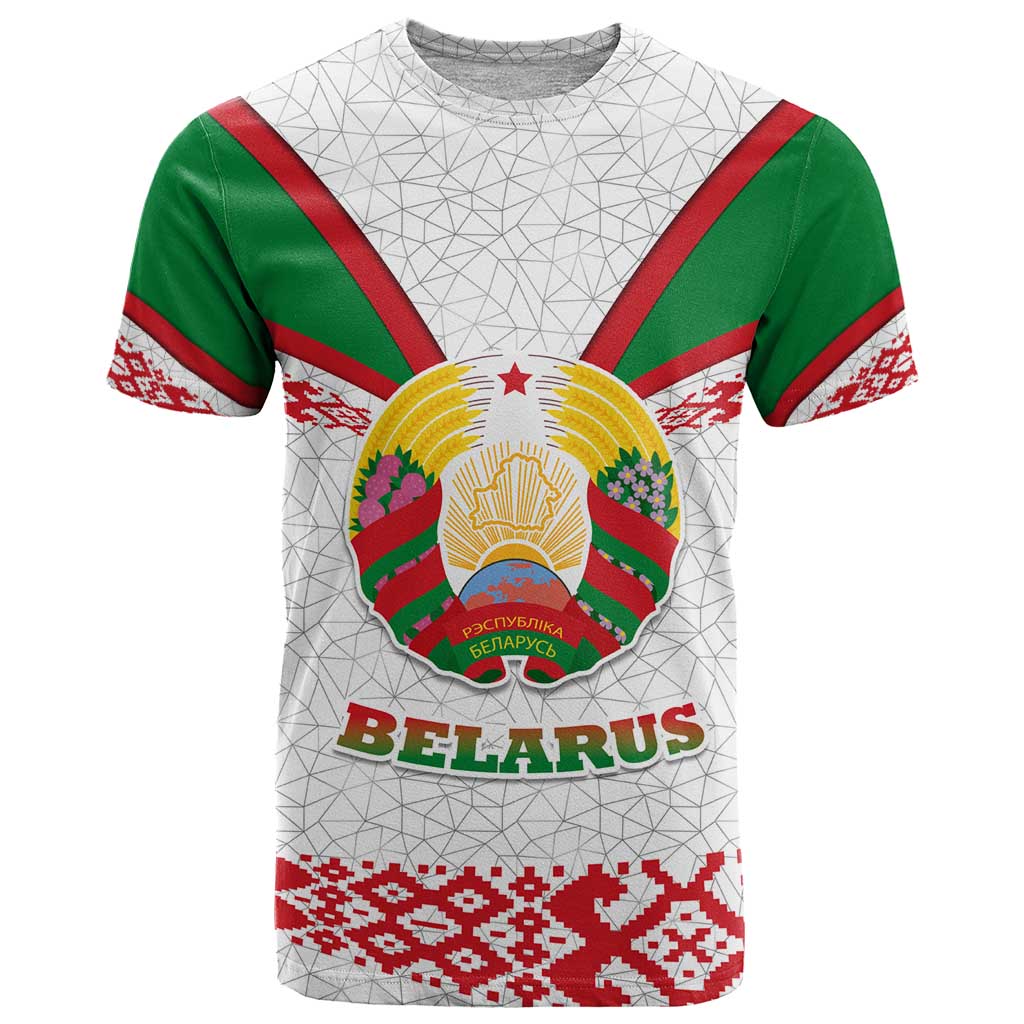 Belarus National Emblem T-Shirt with Folk Pattern White Green Red Sweatshirt Graphic Tee