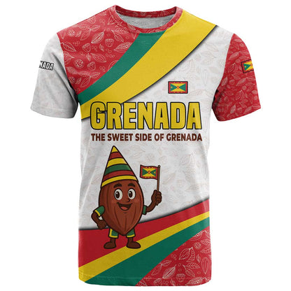 Grenada T-Shirt with Cocoa Bean Mascot and National Flag Colors Graphic Tee