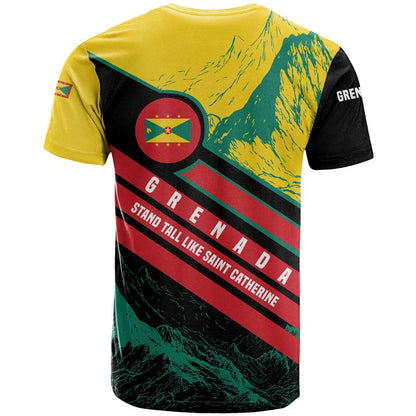 Grenada Mountain Graphic T-Shirt with National Flag and Saint Catherine Quote Design Graphic Tee