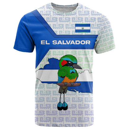 El Salvador National Symbol T-Shirt with Torogoz Bird and Flag Map Design Graphic Tee
