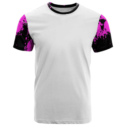 Pink Paint Splatter Design T-Shirt with Bowling Graphic and Custom Team Name Text Graphic Tee