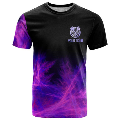 Dartboard and Darts T-Shirt with Purple Smoke Background and Custom Team Name Graphic Tee