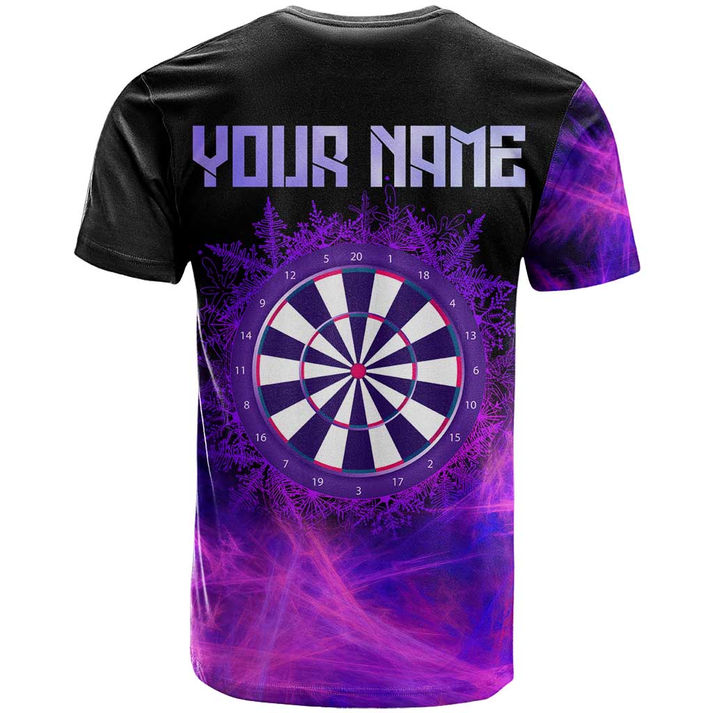 Dartboard and Darts T-Shirt with Purple Smoke Background and Custom Team Name Graphic Tee
