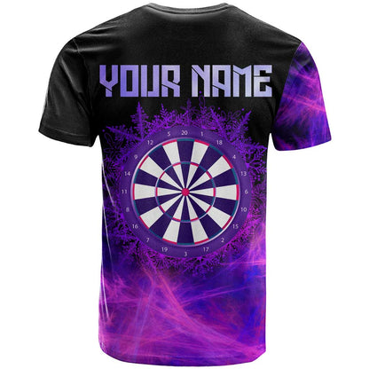 Dartboard and Darts T-Shirt with Purple Smoke Background and Custom Team Name Graphic Tee