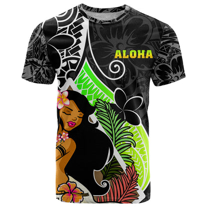 Hawaii Hula Girl T-Shirt Hula Girl Polynesian Tattoo Gradient Graphic Tee