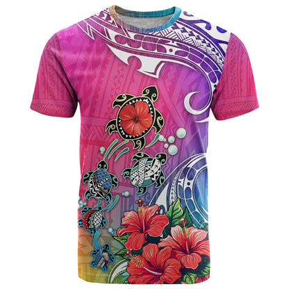 Hawaii Turtle T-Shirt Turtles Hibiscus With Hawaii Pattern Gradient Graphic Tee