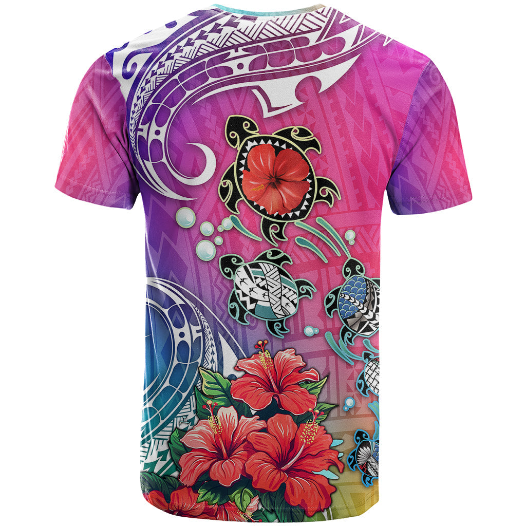 Hawaii Turtle T-Shirt Turtles Hibiscus With Hawaii Pattern Gradient Graphic Tee
