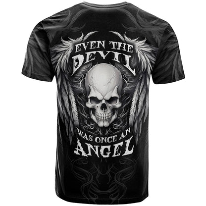 Skull and Wings T-Shirt Even The Devil Was Once An Angel Graphic Tee