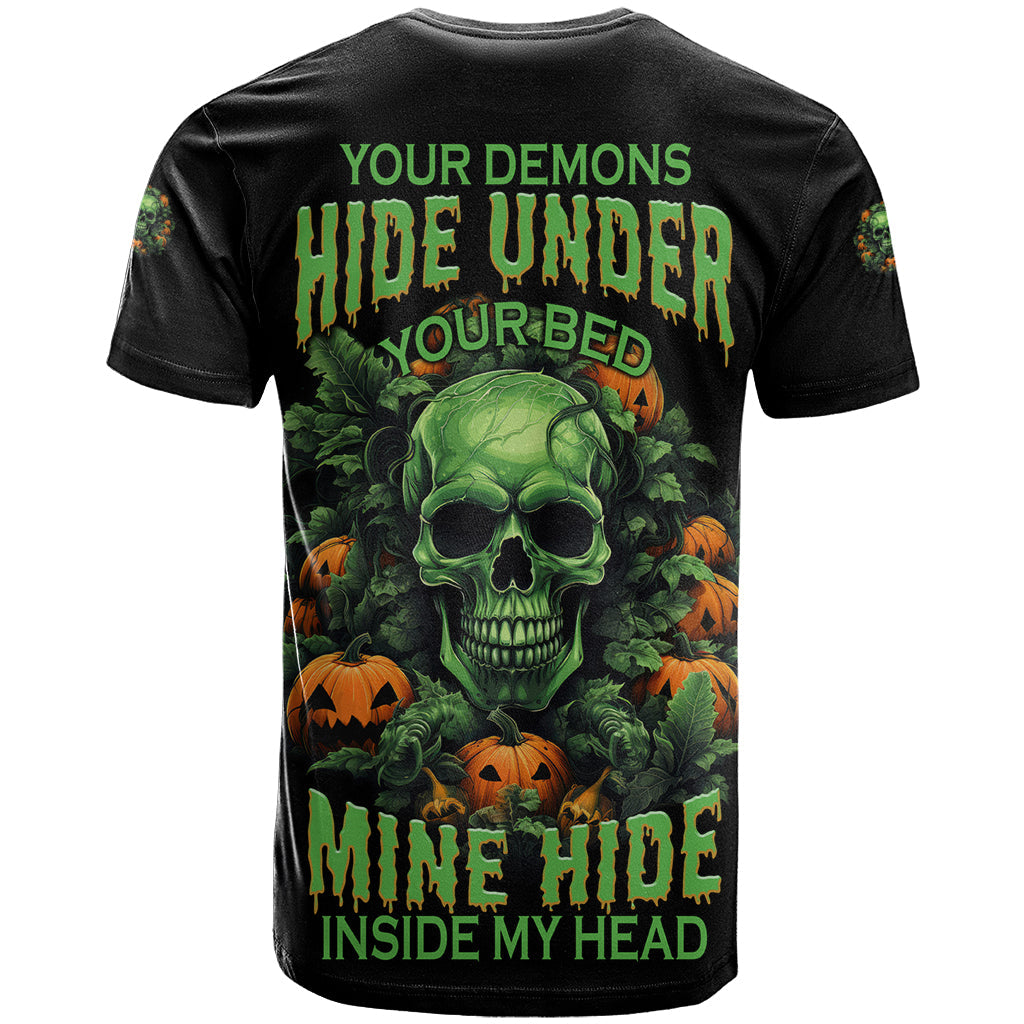 Your Demons Hide Under Your Bed Skull Halloween T-Shirt Graphic Tee