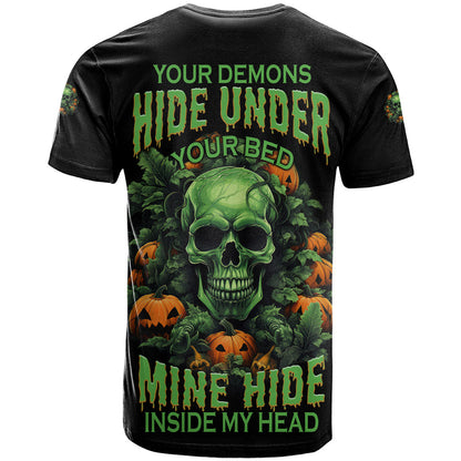 Your Demons Hide Under Your Bed Skull Halloween T-Shirt Graphic Tee