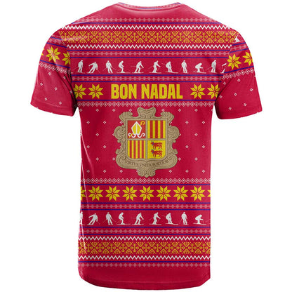 Bon Nadal Andorra Christmas T-Shirt with Fox Snowy Trees and Andorran Flag Graphic Tee