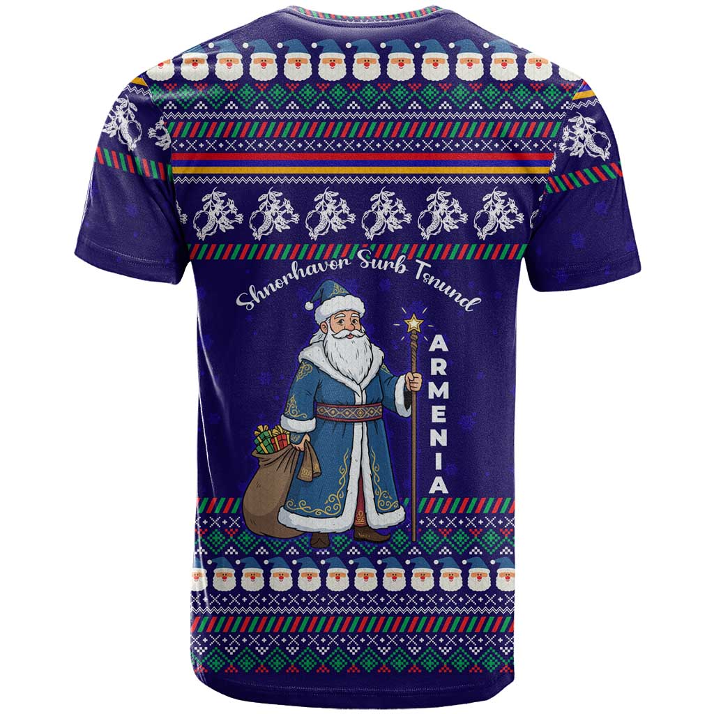 Armenia Christmas T-Shirt with Santa Claus Shnorhavor Surb Tsnund and Gift Bag Pattern Graphic Tee