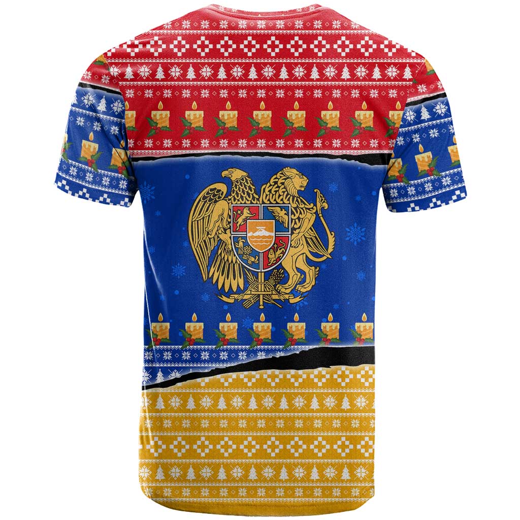 Armenia Christmas T-Shirt with Shnorhavor Surb Tsnund Lions Flag Colors and Coat of Arms Graphic Tee