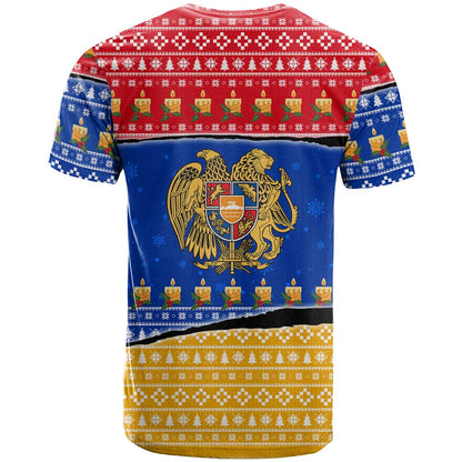 Armenia Christmas T-Shirt with Shnorhavor Surb Tsnund Lions Flag Colors and Coat of Arms Graphic Tee