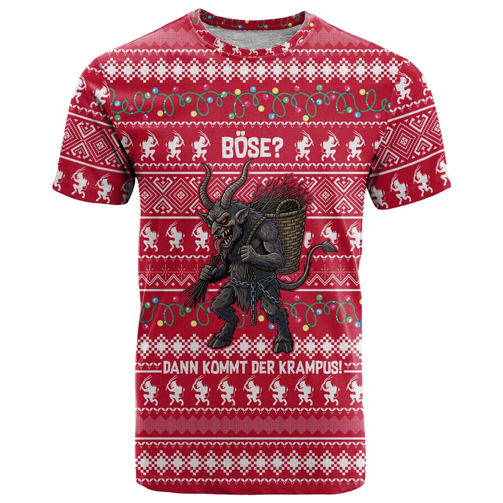 Austria Christmas T-Shirt with German Text Red Pattern and Festive Lights Graphic Tee