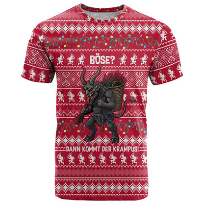 Austria Christmas T-Shirt with German Text Red Pattern and Festive Lights Graphic Tee