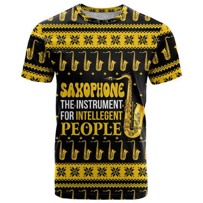 Saxophone The Instrument For Intellegent People Christmas T-Shirt Xmas Holiday Patterns Graphic Tee