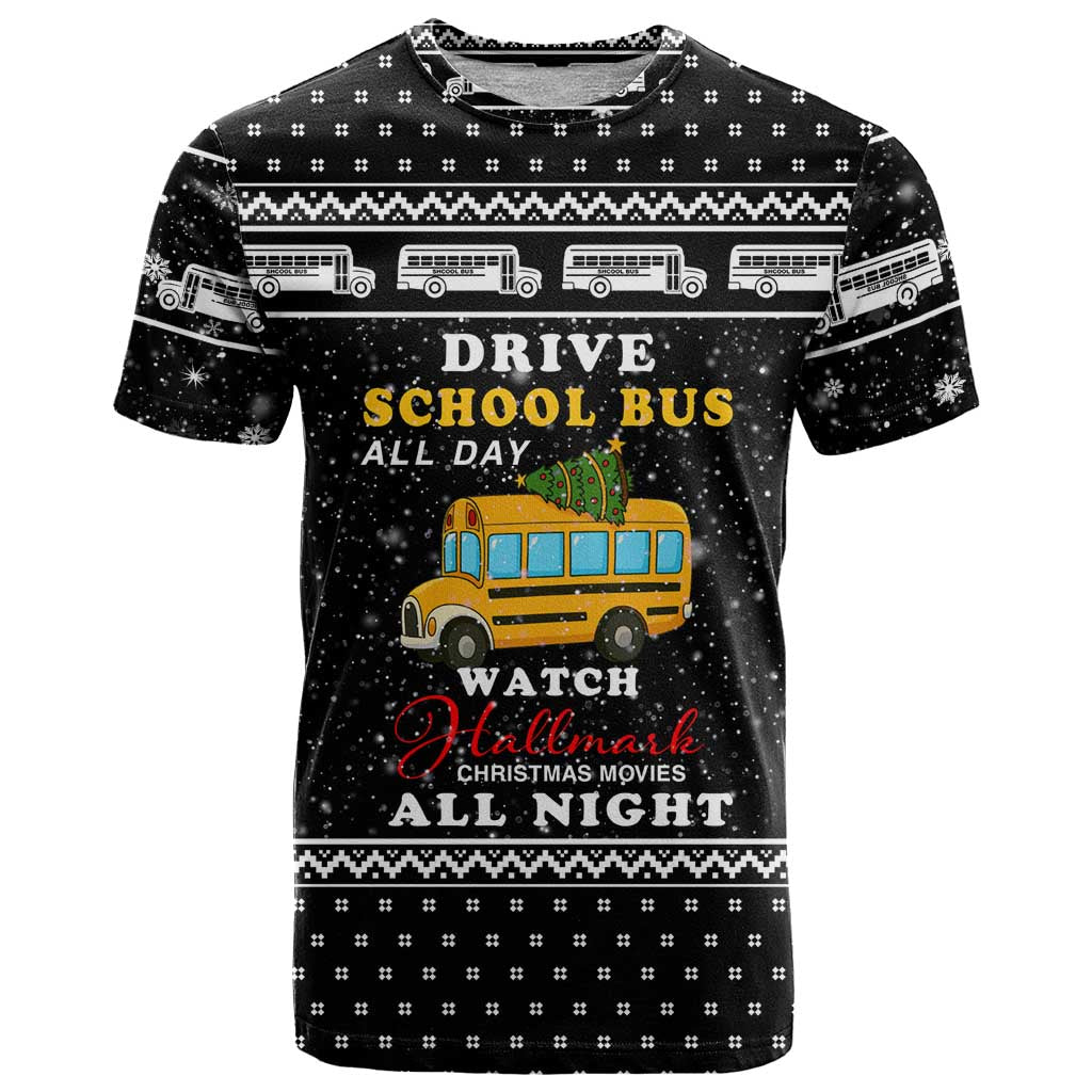 School Bus All Day Christmas T-Shirt Xmas Holiday Patterns Graphic Tee