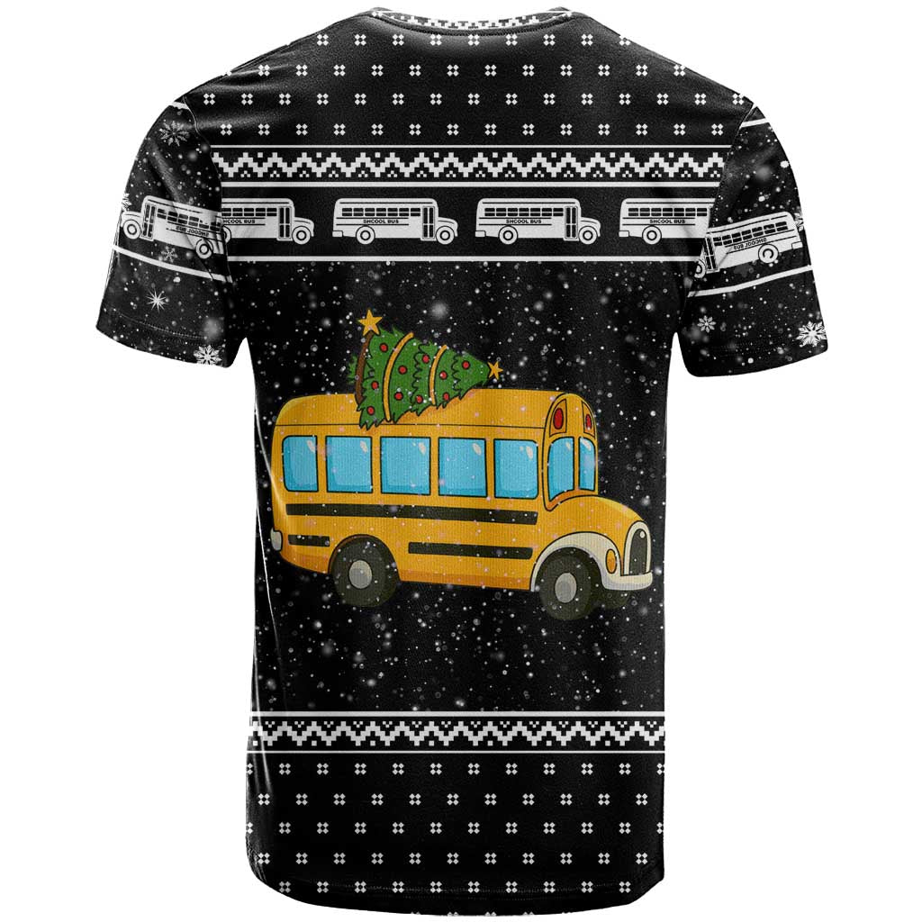 School Bus All Day Christmas T-Shirt Xmas Holiday Patterns Graphic Tee