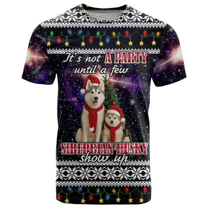 Siberian Husky Show Up Xmas Christmas T-Shirt Xmas Holiday Patterns Graphic Tee