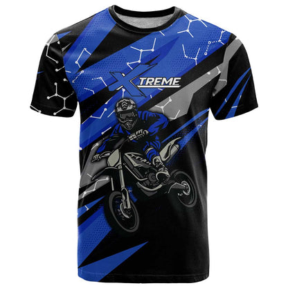 Personalized Extreme Motocross T-Shirt with Blue Rider Dirt Bike Racing Design Graphic Tee