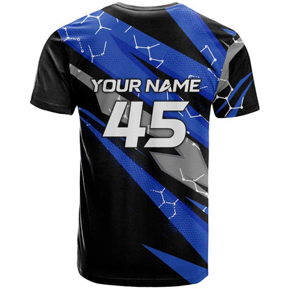 Personalized Extreme Motocross T-Shirt with Blue Rider Dirt Bike Racing Design Graphic Tee
