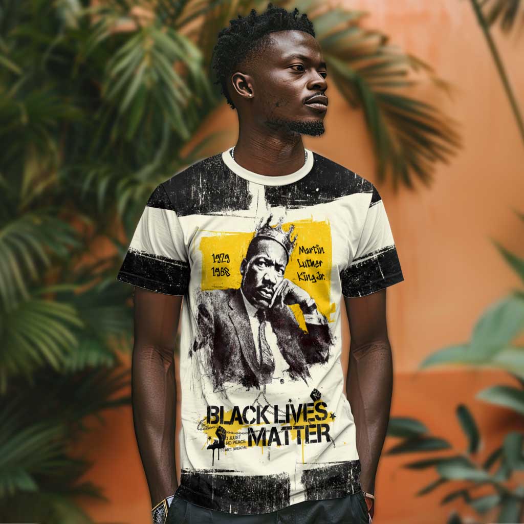 Martin Luther King Jr T-Shirt Black Lives Matter Street Art Portrait Civil Rights Tribute Bold Striped Graphic Tee
