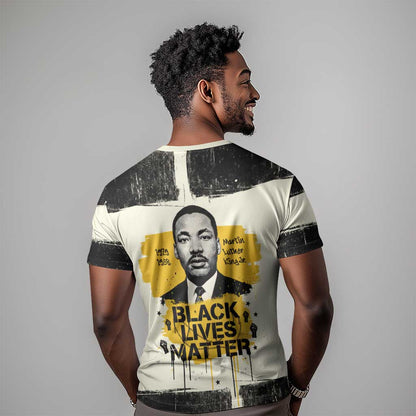 Martin Luther King Jr T-Shirt Black Lives Matter Street Art Portrait Civil Rights Tribute Bold Striped Graphic Tee