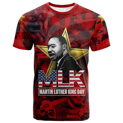 MLK Day T-Shirt Martin Luther King Jr Tribute American Flag Lettering Graphic Tee