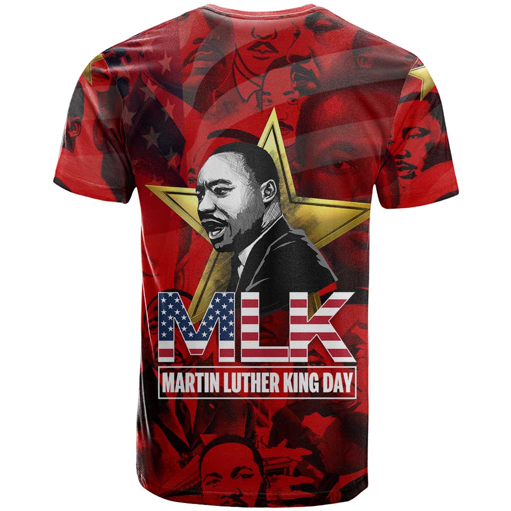 MLK Day T-Shirt Martin Luther King Jr Tribute American Flag Lettering Graphic Tee