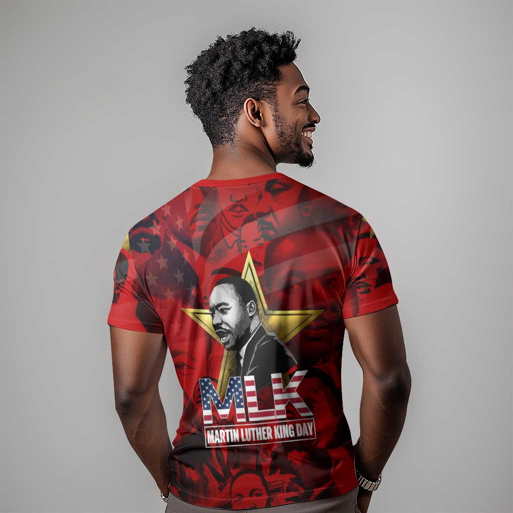 MLK Day T-Shirt Martin Luther King Jr Tribute American Flag Lettering Graphic Tee
