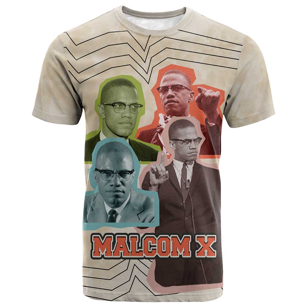 Malcolm X T-Shirt Pop Art Portrait Collage Civil Rights Activist Retro Style Design Graphic Tee