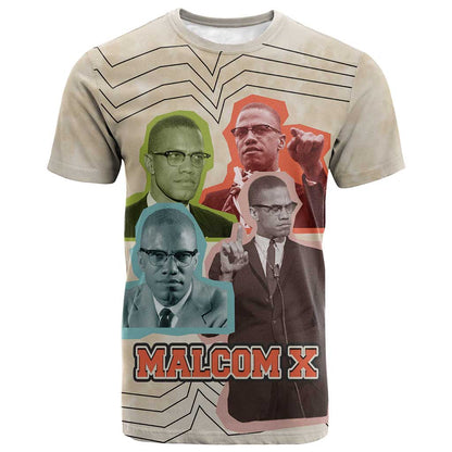 Malcolm X T-Shirt Pop Art Portrait Collage Civil Rights Activist Retro Style Design Graphic Tee