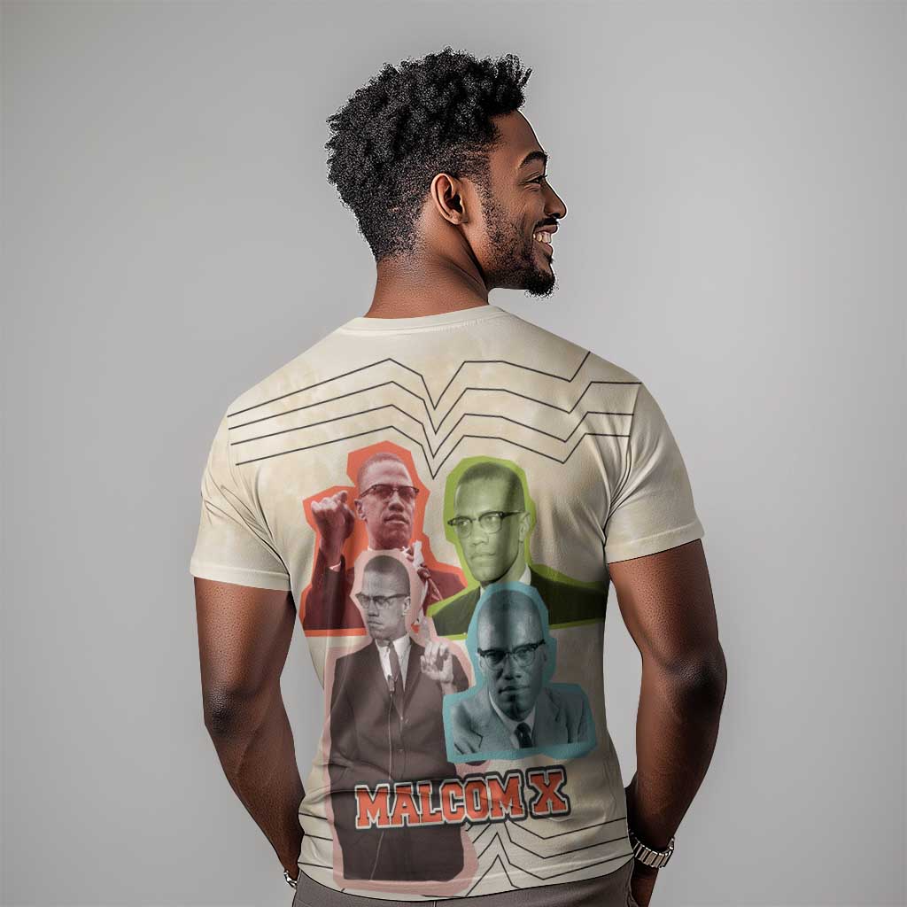 Malcolm X T-Shirt Pop Art Portrait Collage Civil Rights Activist Retro Style Design Graphic Tee