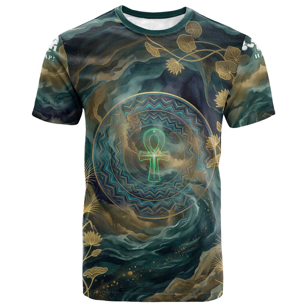Egyptian Hapi T-Shirt God of the Nile Ankh Symbol Lotus Flowers and Sacred River Energy Graphic Tee