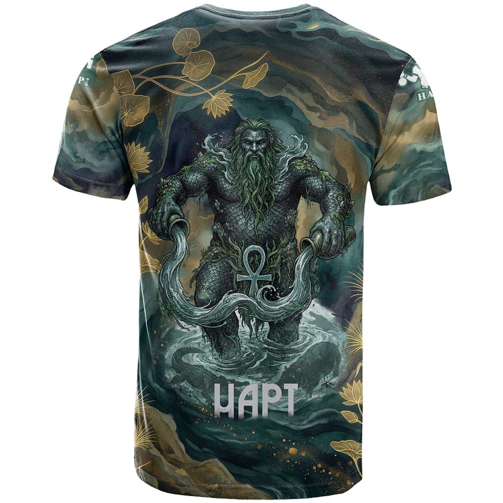 Egyptian Hapi T-Shirt God of the Nile Ankh Symbol Lotus Flowers and Sacred River Energy Graphic Tee
