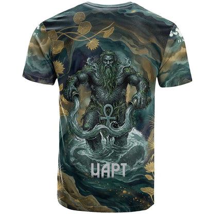 Egyptian Hapi T-Shirt God of the Nile Ankh Symbol Lotus Flowers and Sacred River Energy Graphic Tee