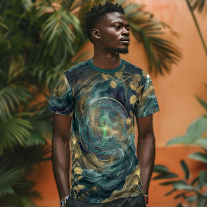Egyptian Hapi T-Shirt God of the Nile Ankh Symbol Lotus Flowers and Sacred River Energy Graphic Tee
